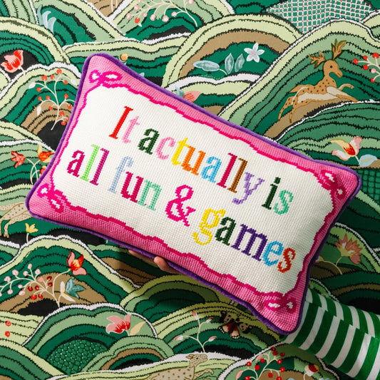 Fun and Games Needlepoint Pillow